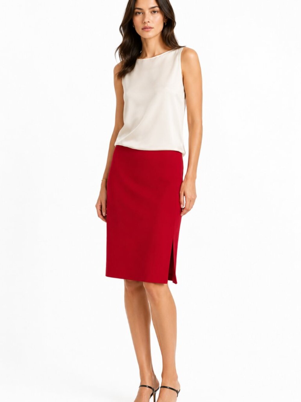 TAHARI ARTHUR S LEVINE RED FRONT SLIT LOW RISE PENCIL FORMAL SKIRT - 6